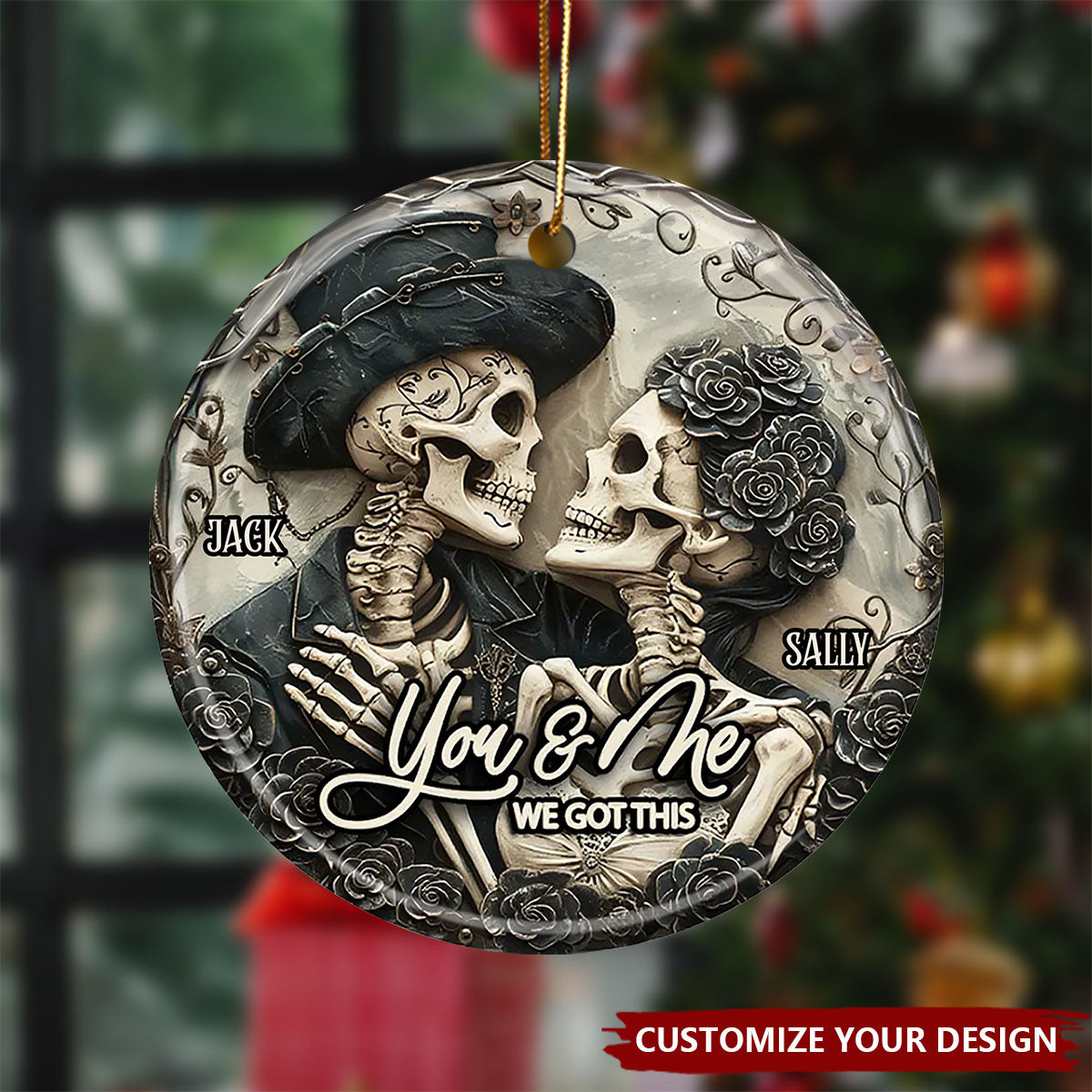 You & Me - Personalized Skull Ceramic Circle Ornament