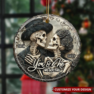 You & Me - Personalized Skull Ceramic Circle Ornament