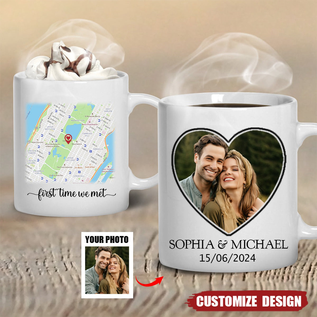 First Time We Met - Personalized Couple Map Mug - Gift For Couple
