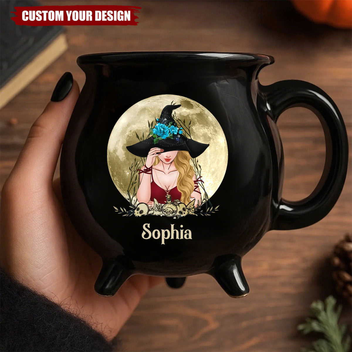 Midnight Magic - Custom 12oz Ceramic Cauldron Coffee Mug - Personalized Halloween Witchy Gifts For Besties, Sisters, BFF, Family, Yourself