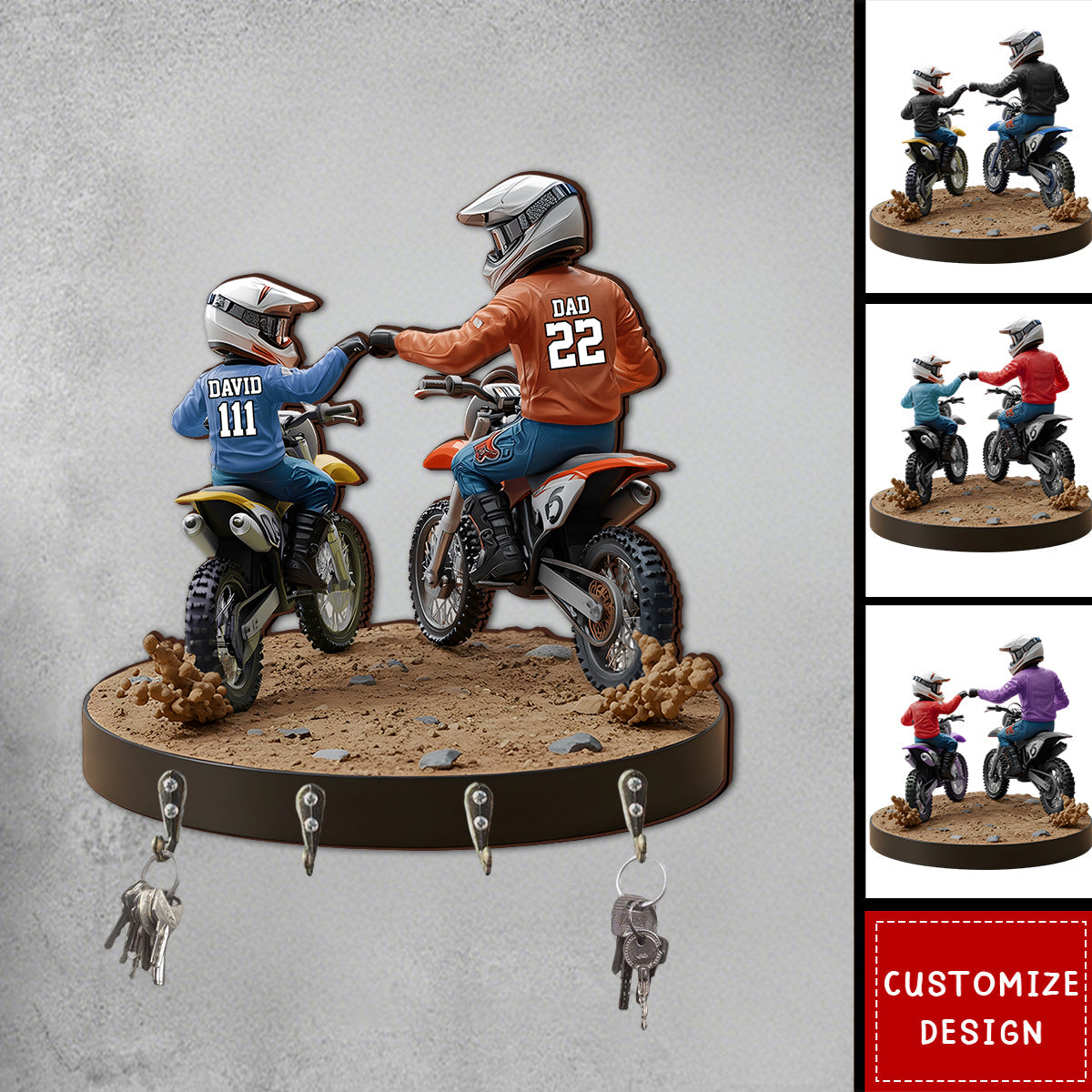 Dirt Bike Dad And Kid - Personalized Dirt Bike Key Rack