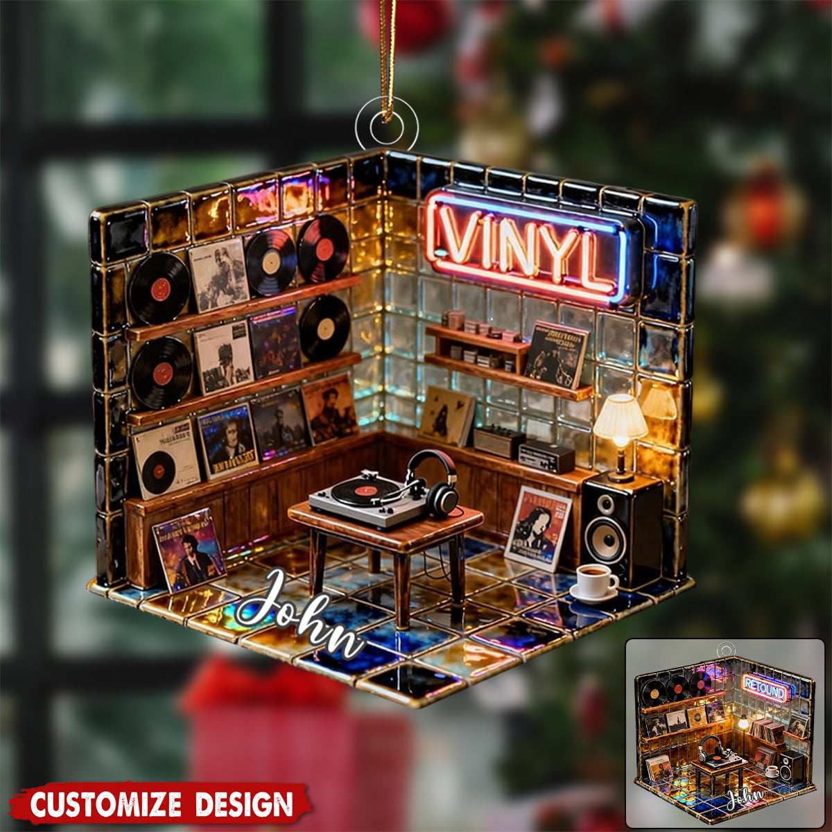Personalized record store microcosm interior themed glazed desktop ornament