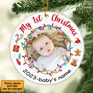 Gift For Baby Newborn My First Christmas Circle Personalized Ornament