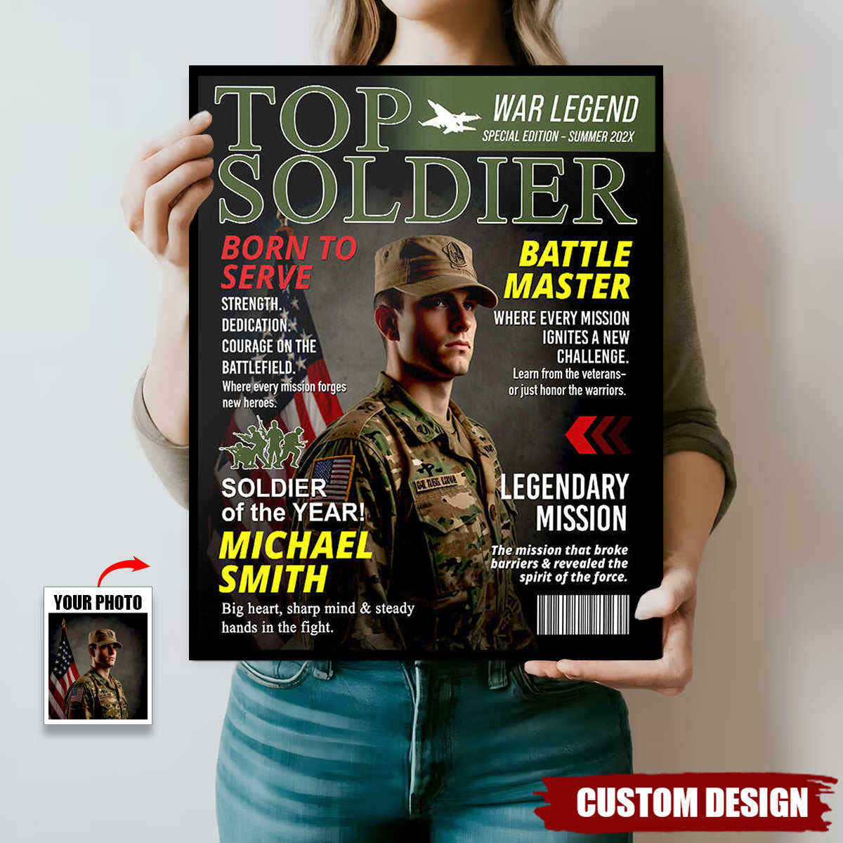 Army Gift Soldier Custom Magazine Cover Poster, Personalized Solider Magazine Cover Poster, Army Retirement Gift for Navy Marine Air Force, Army Gift for Him