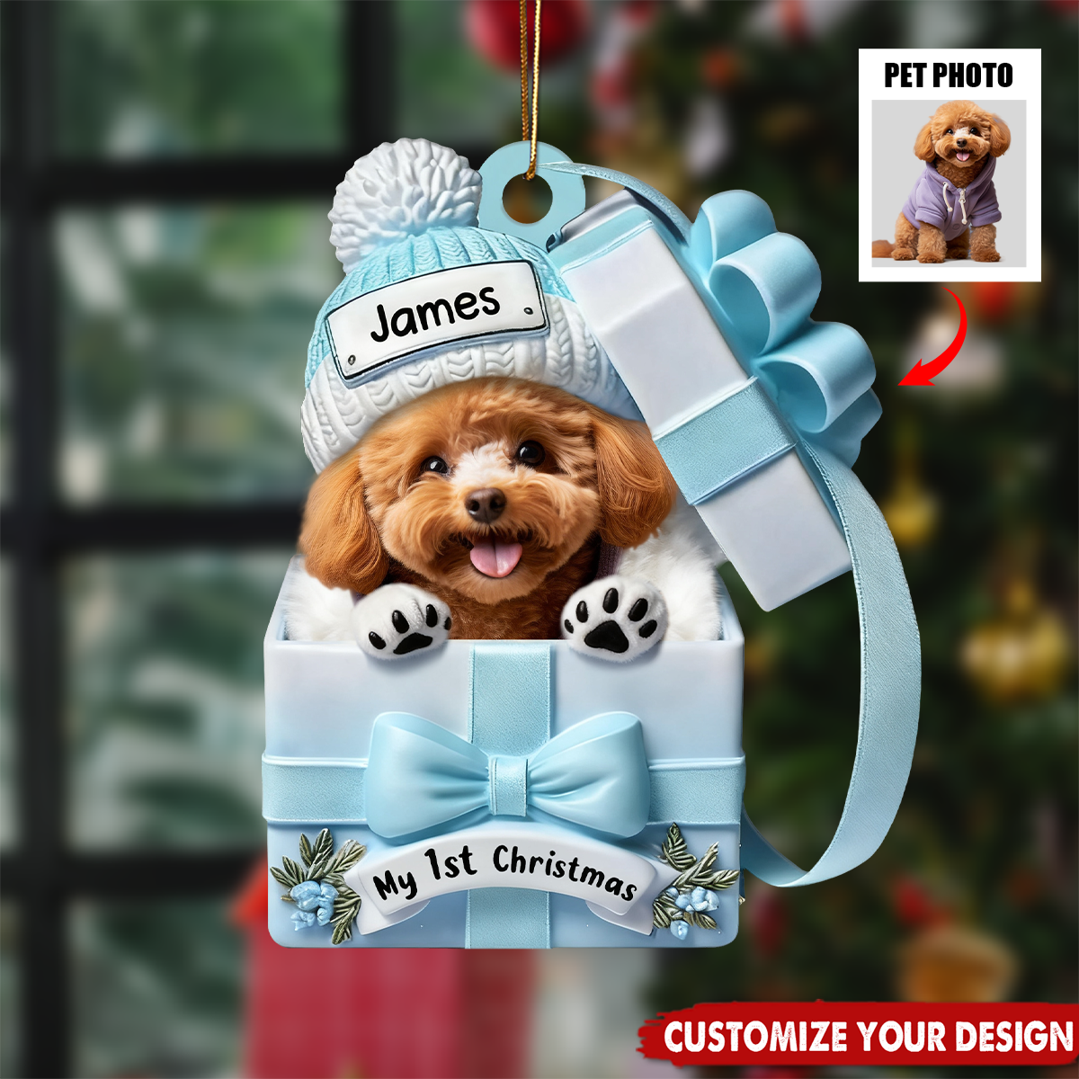 Pet Inside Gift Box - Personalized Custom Acrylic Ornament,Gift For Dog/Cat Lovers