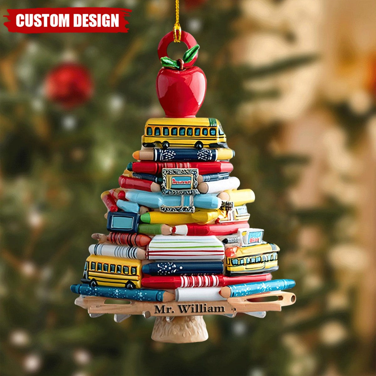 Personalized Teacher Christmas Ornament 2025 – Custom Name Book Tree Holiday Decor Gift for Educators and School Staff,2D Flat Onament