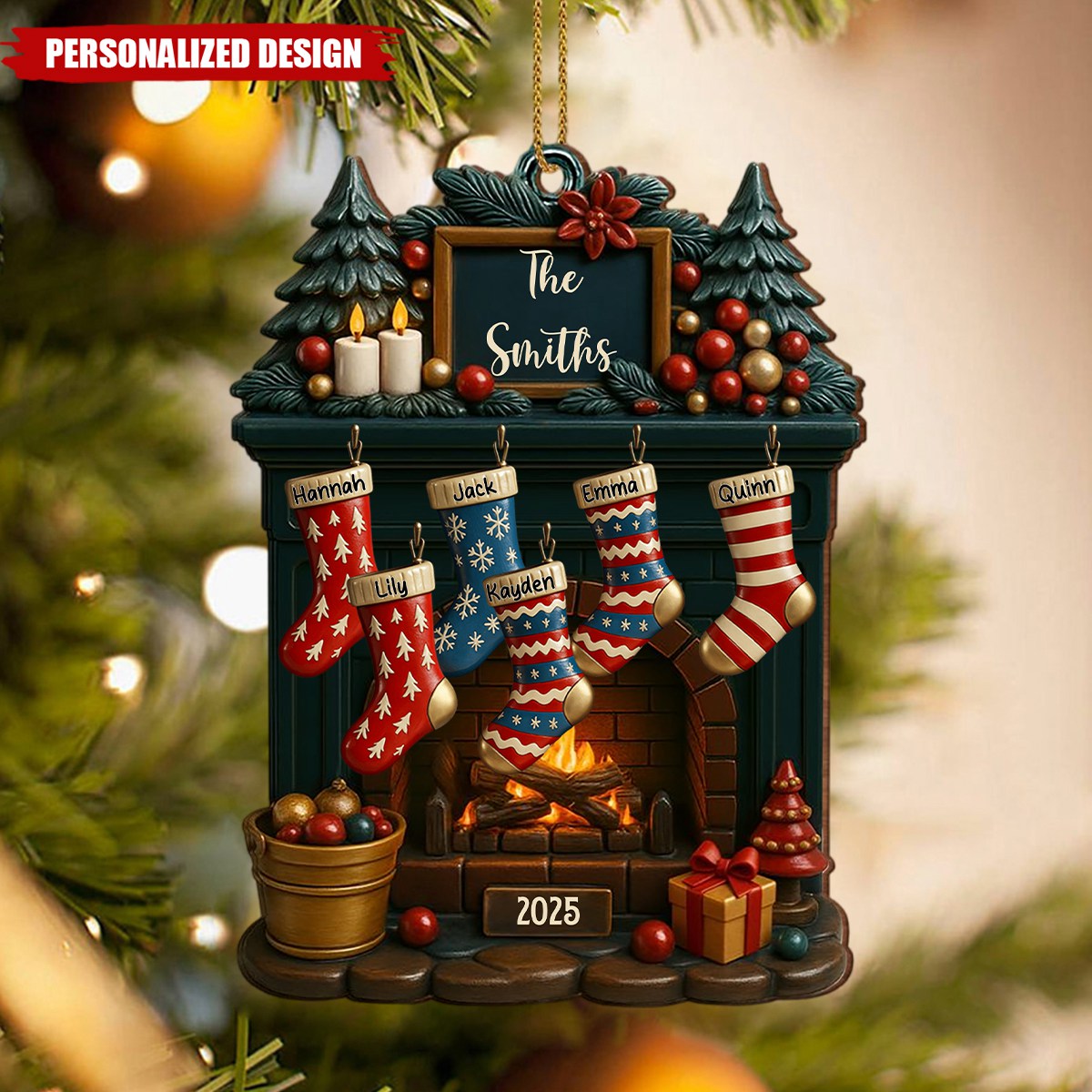 Holiday Gatherings-Personalized Family Name Wood Ornament
