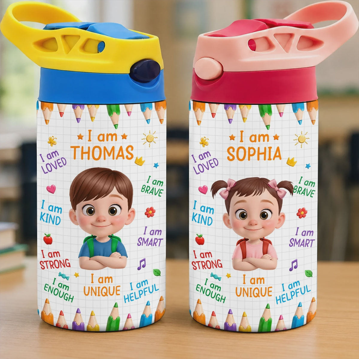 Custom Kids Insulated Water Bottle - Personalized Back To School Gifts For Kids - Ready Set Learn