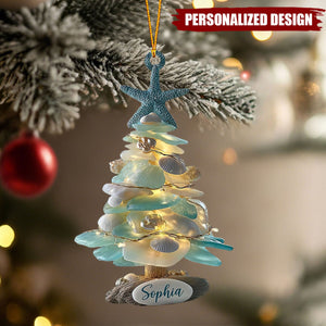 Personalized Sea Glass Christmas Tree Ornament-Holiday Gift For Beach Lovers