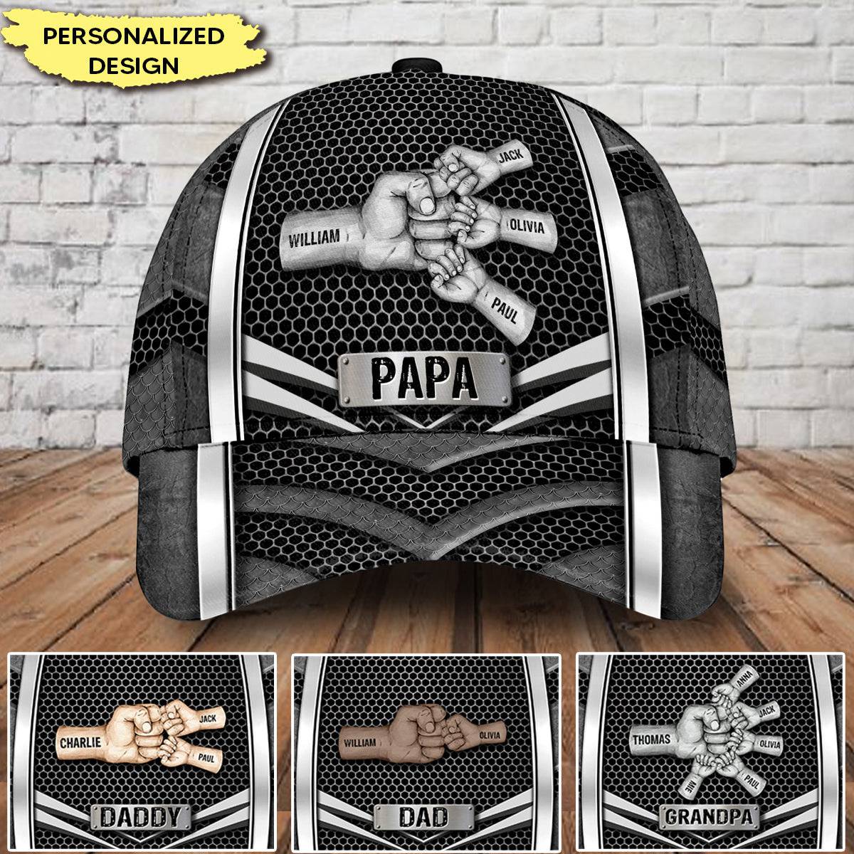 Grandpa Daddy Papa Hands To Hands Kids Metal Pattern Personalized Classic Cap