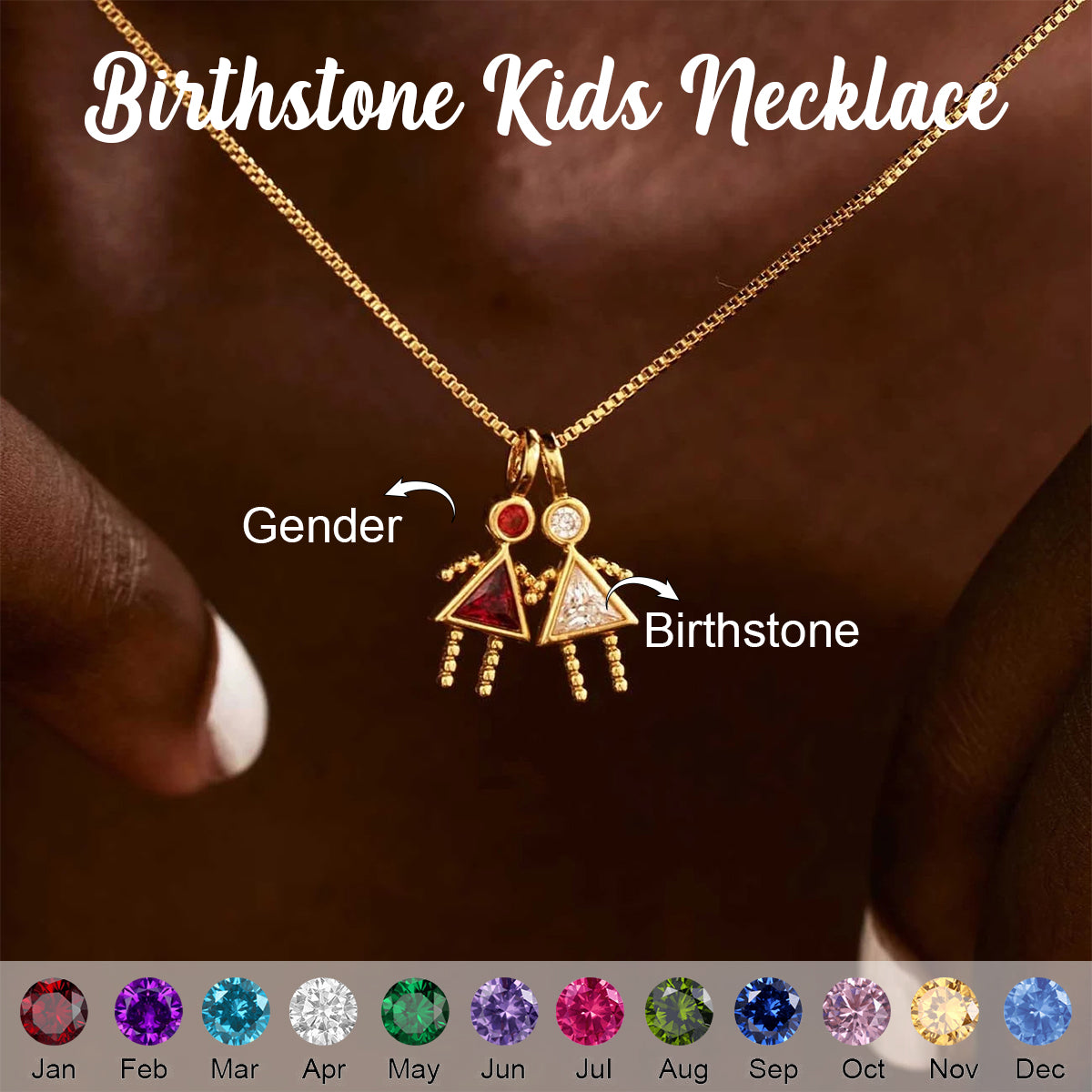 Personalized Birthstone Kids Charms Necklace - Gift for Mom Grandma