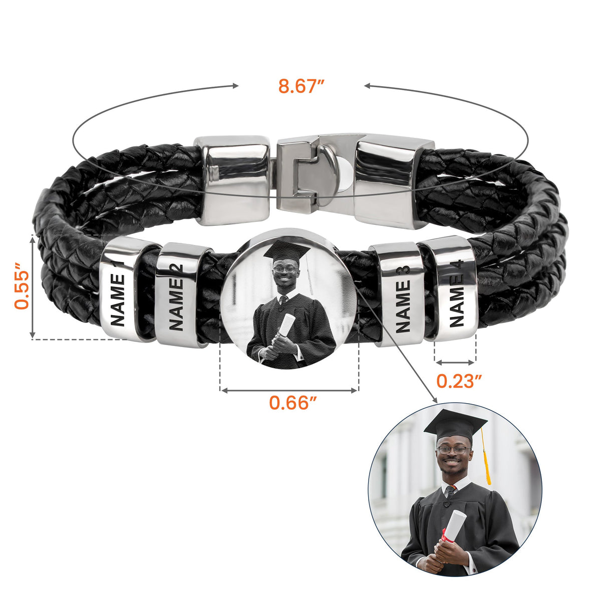 To My Son - Personalized Photo Leather Bracelet