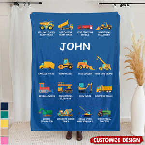 Personalized Construction Truck Blanket - Gift for Kids Truck Lovers