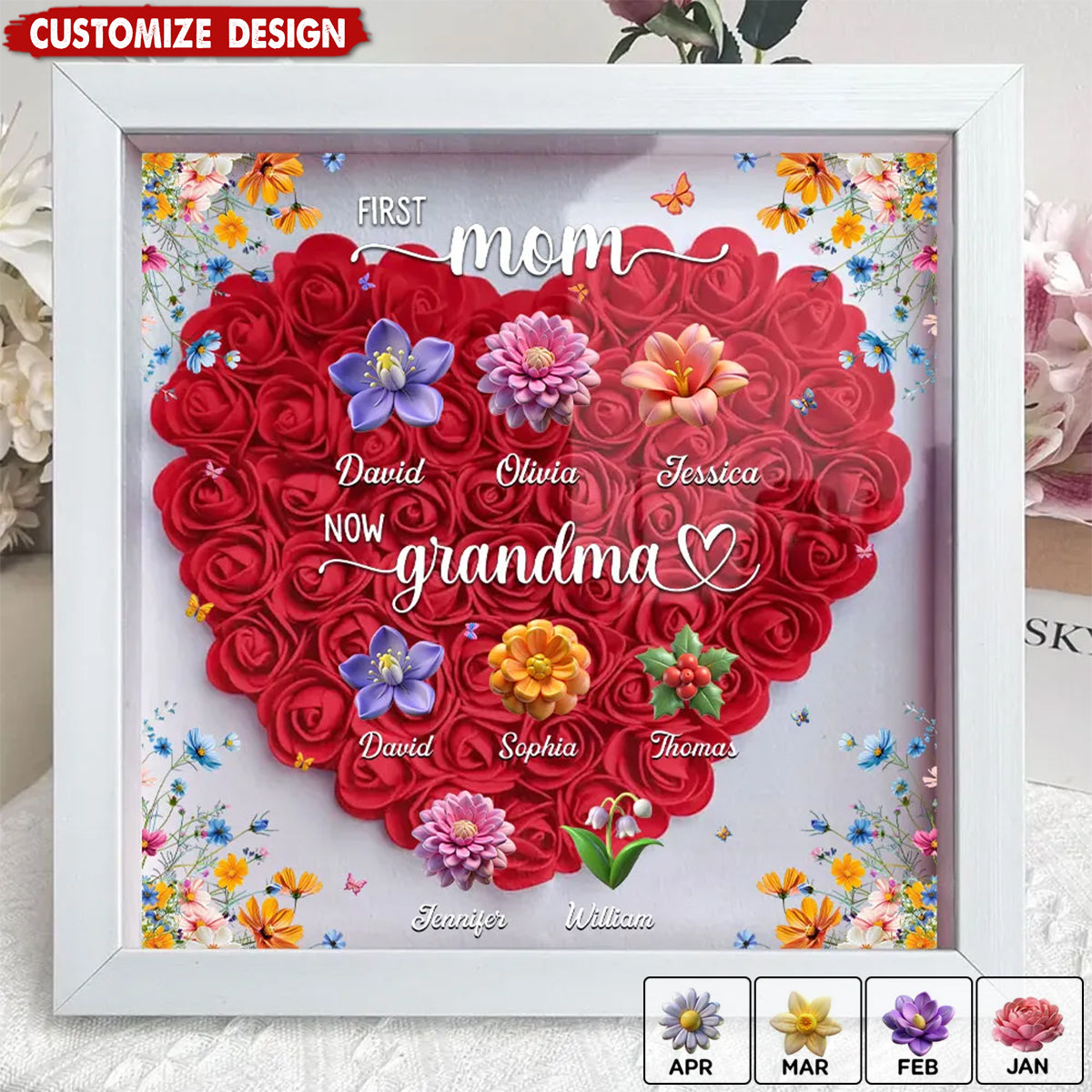 First Mom Now Mama - Personalized Custom Flower Shadow Box