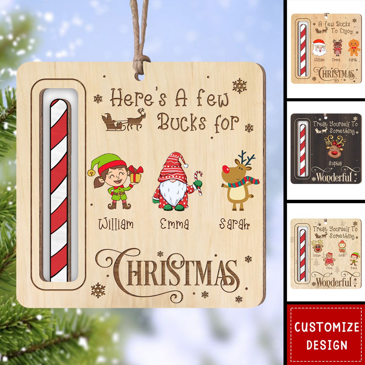 Here's A Few Bucks For Christmas - Personalized Family Wooden Ornament - 2024 New Release