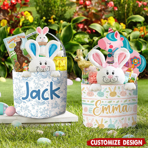 Personalized Name Easter Pattern Basket - Gift For Easter Lovers