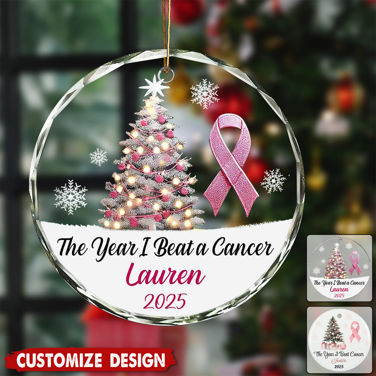 Personalized Breast Cancer Ornament, I Beat Cancer Ornament, Breast Cancer Survivor Gift, Cancer Survivor Ornament
