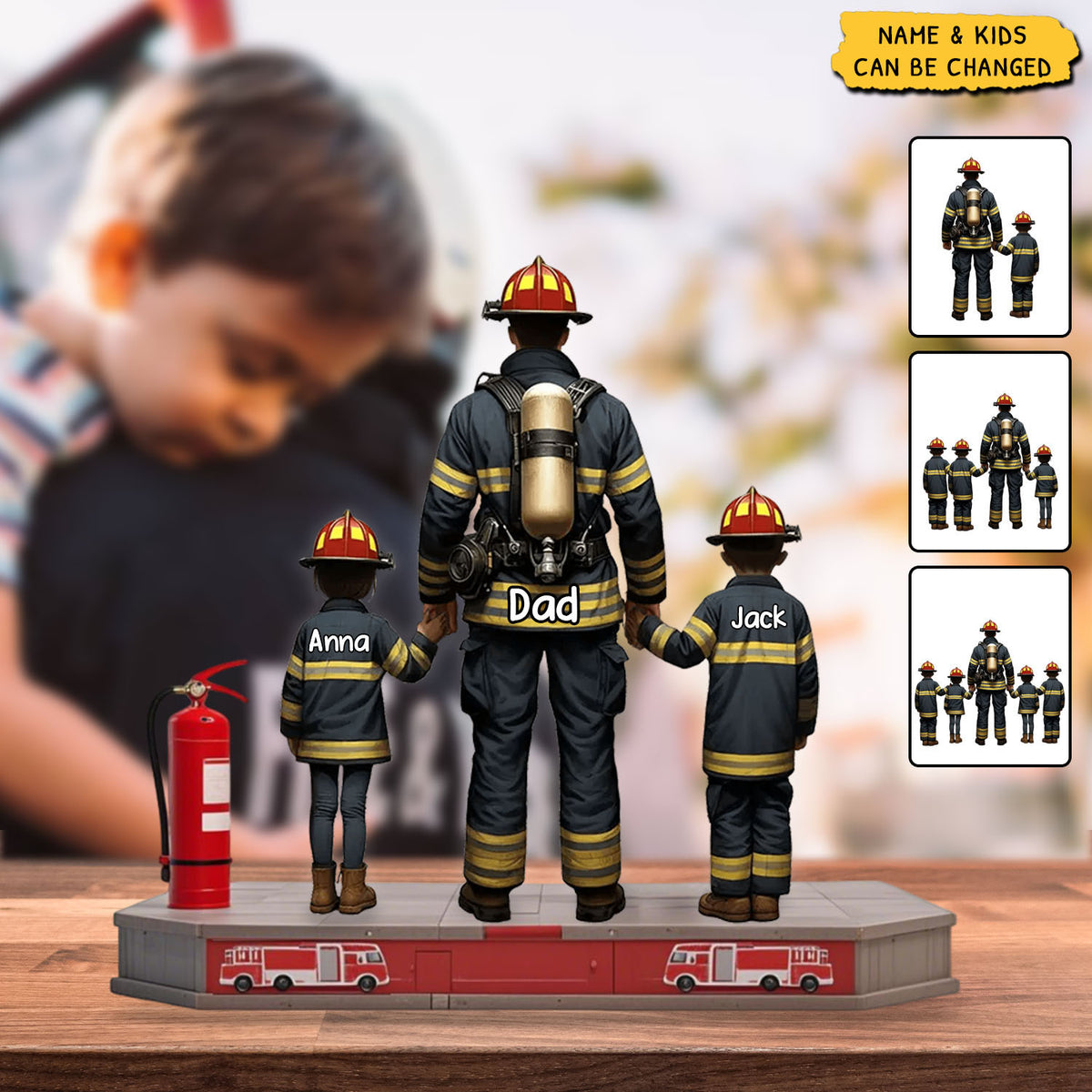 Firefighter Dad And Kids - Personalized Acrylic Plaque, Father's Day Gift for Dad, Gift for Husband