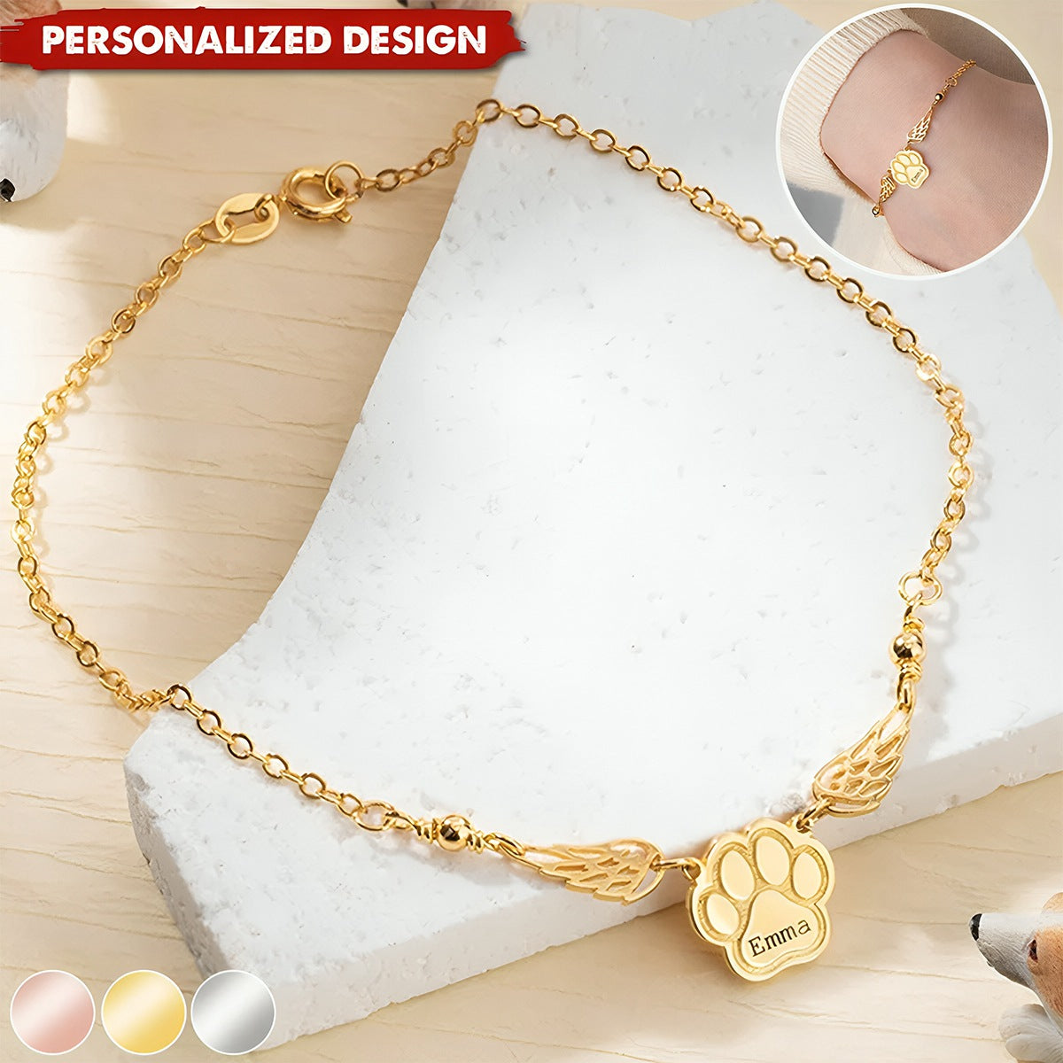 Angel Wings Engraved Name Pet Theme-Personalized Dog/Cat Paw Bracelet-Gift for Pet Lover