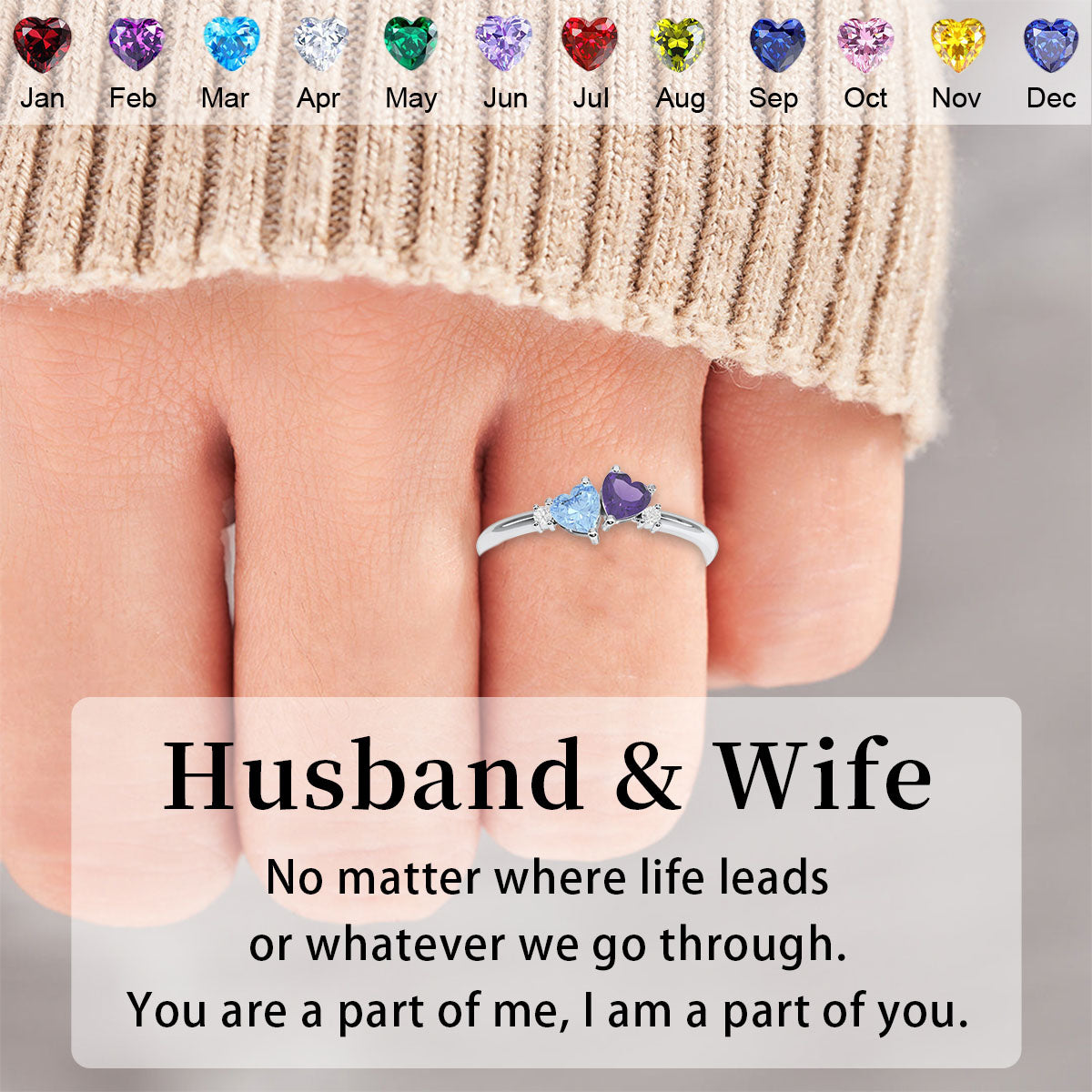 Personalized Pair of Hearts Gemstone Promise Ring