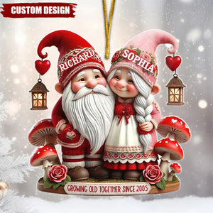 3D Effect Valentine's Dwarf Couple Personalized Christmas Ornament