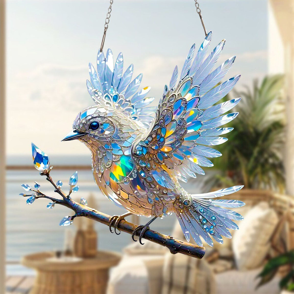 Crystal Sky Bluebird Window Hanging - Gift for Bird Lover