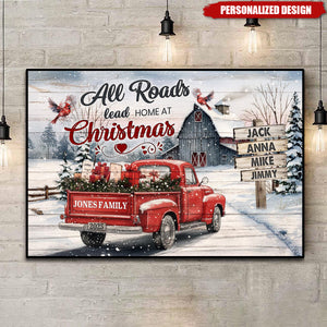 All Roads Lead Home at Christmas-Personalized Red Truck Christmas Poster Gift For Family