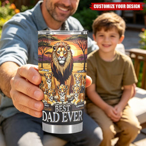 Bold Lion Best Dad Ever Personalized Name Tumbler, Father's Day Gifts