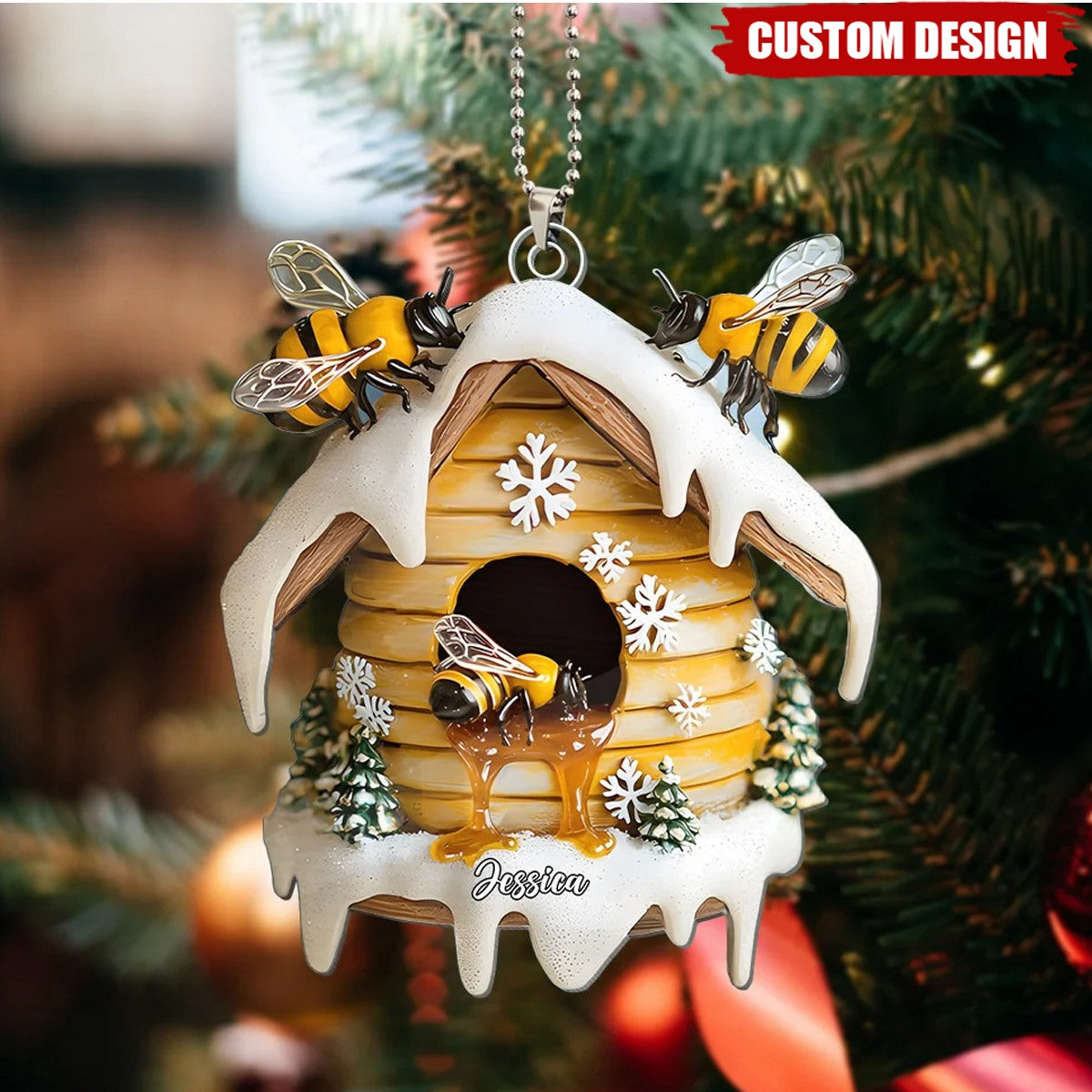 Bee Merry Personalized Name Shaped Ornament, Perfect Gift For Bee Keepers