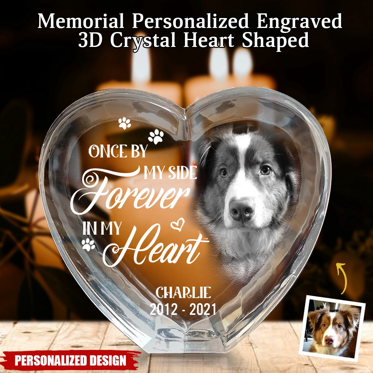 Your Love Lives On In My Heart-Memorial Personalized Engraved 3D Crystal Heart Shaped-Gift For Pet Lovers
