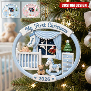 Light Pink Blue Baby's 1st Christmas 2026 - Personalized Acrylic Ornament - Unique Christmas Gift For New Parent