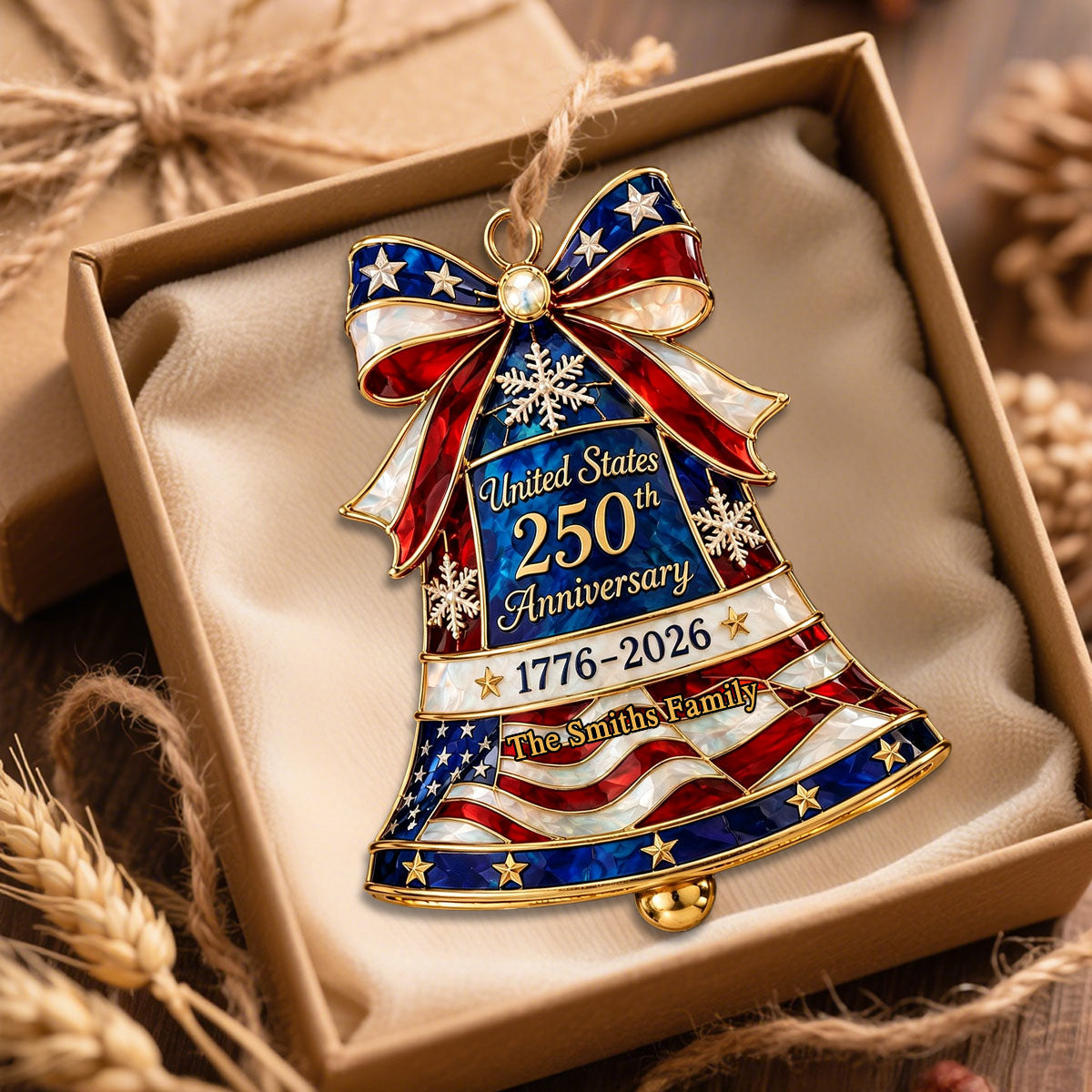 Personalized 250th Anniversary Acrylic Ornament, Christmas Patriotic Keepsake