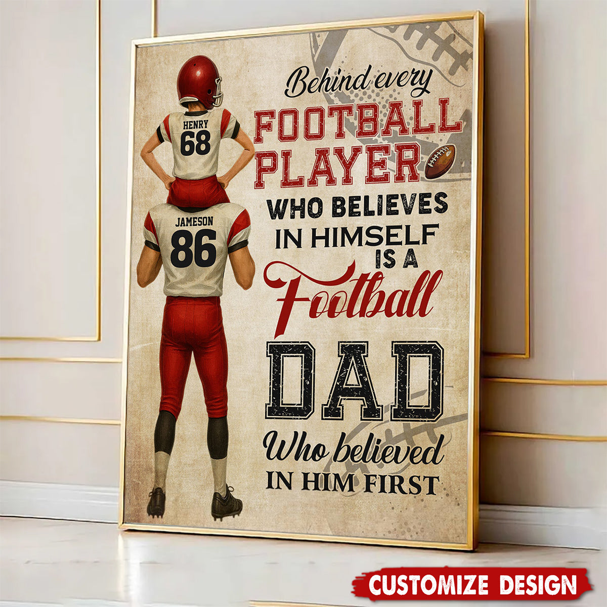 Personalized American Football Dad Son Poster - Birthday,Father's Day Gift For American Football Lovers