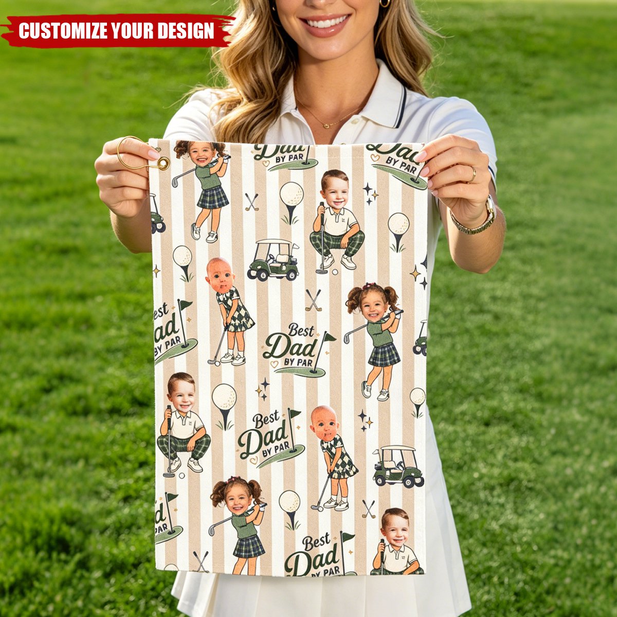 Personalized Golf Towel, Custom Photo Dad Gift from Kids, Father's Day Golfing Keepsake