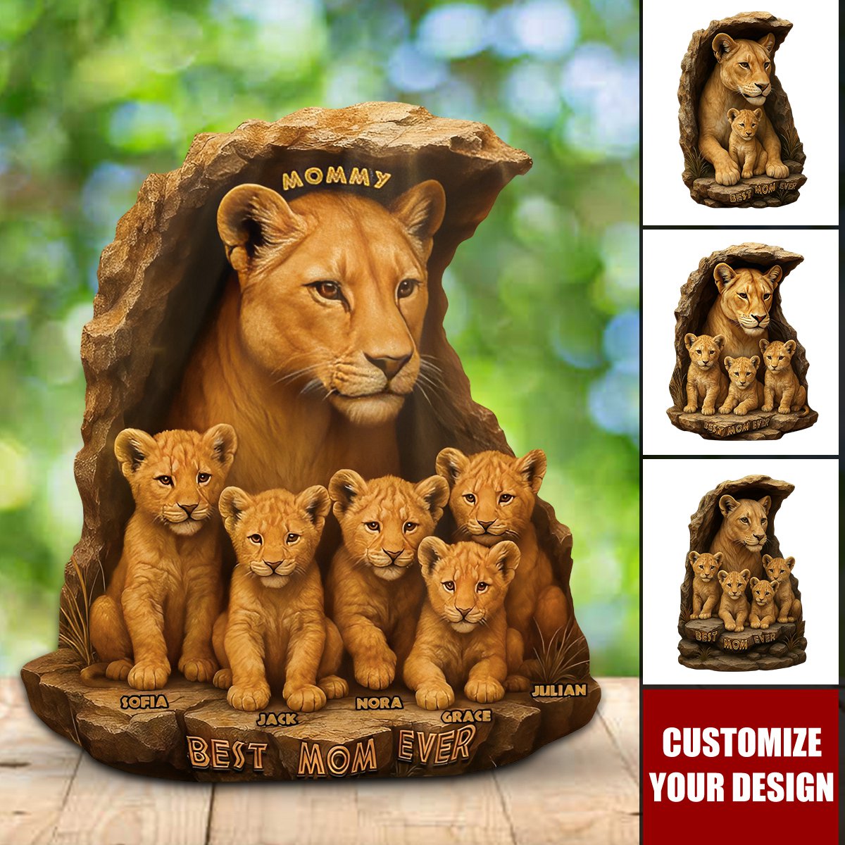 Personalized Gift For Mom Plaque, Lion Mom & Little Cubs