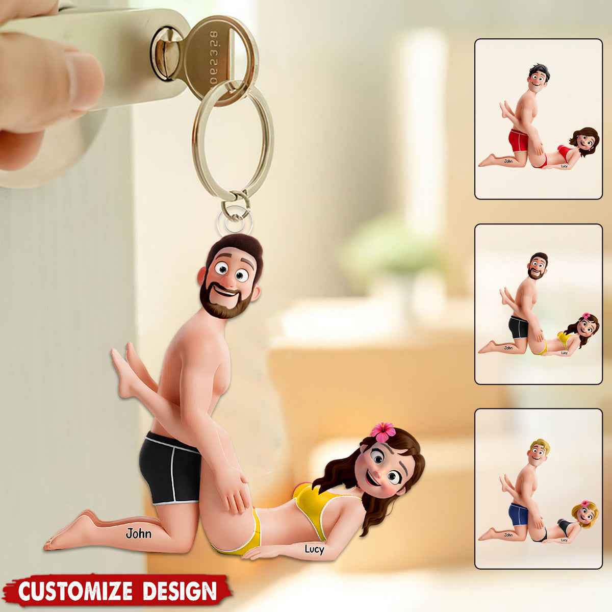 Playful Cute Couple Keychain - Personalized Gift For Couples