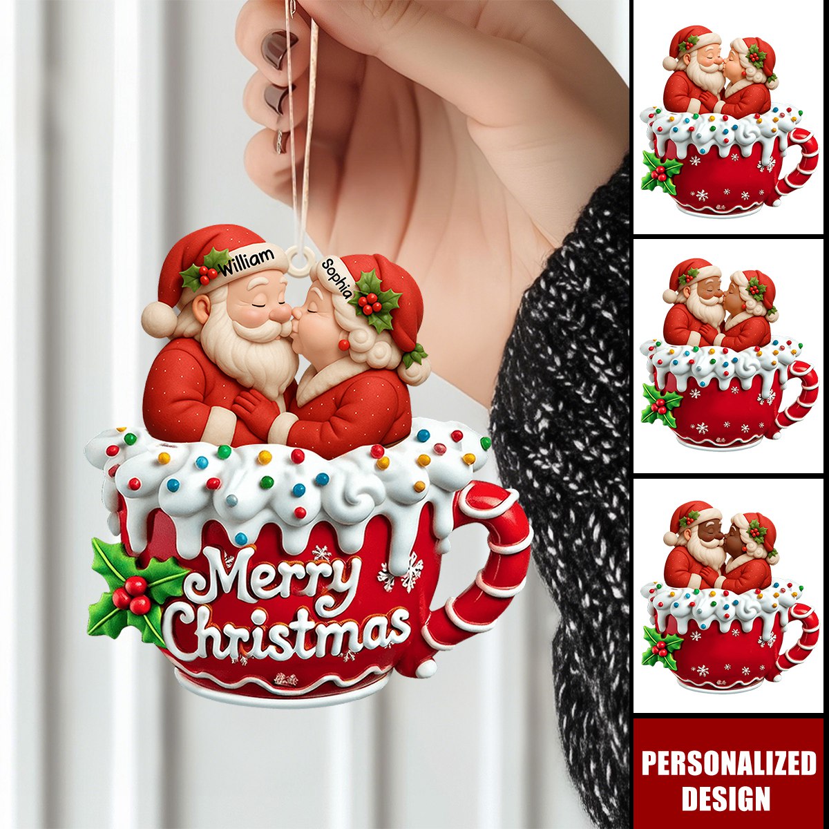 Growing Old Together-Personalized Santa Couple Acrylic Ornament