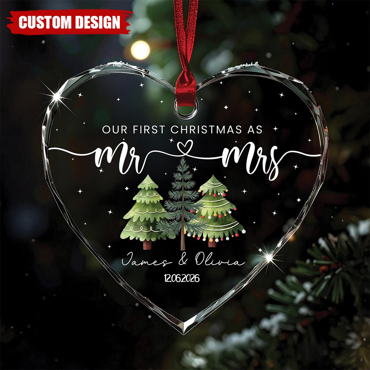 Our First Christmas As Mr & Mrs - Personalized Glass Ornament - Gift for Newlywed, Gift for Couple