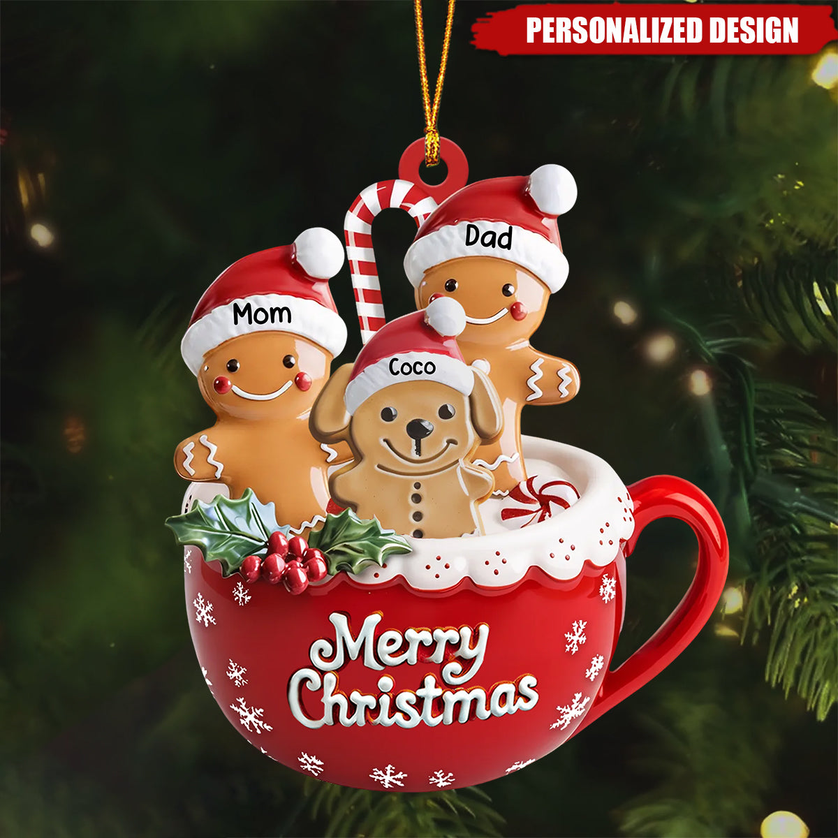 Personalized Gingerbread Family With Pets Acrylic Ornament