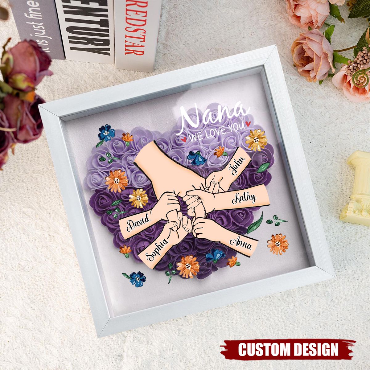 Grandma We Love You - Personalized Flower Shadow Box With Name, Mother's Day Gift