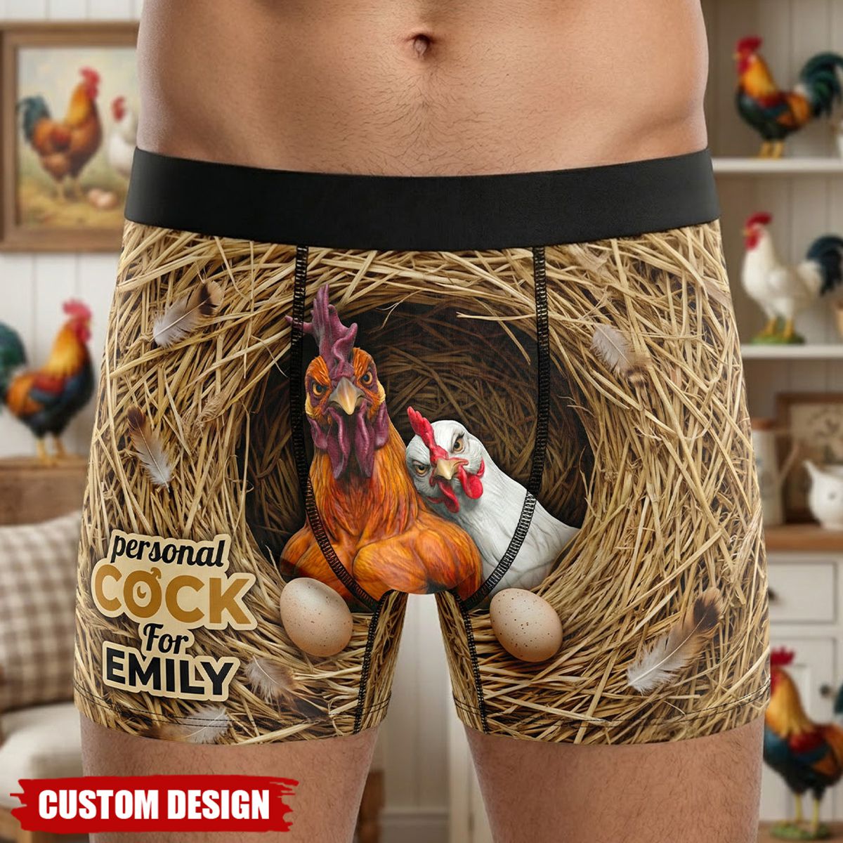Couple Bold Rooster & His Possessive Hen Men Boxer, Personalized Gifts For Him