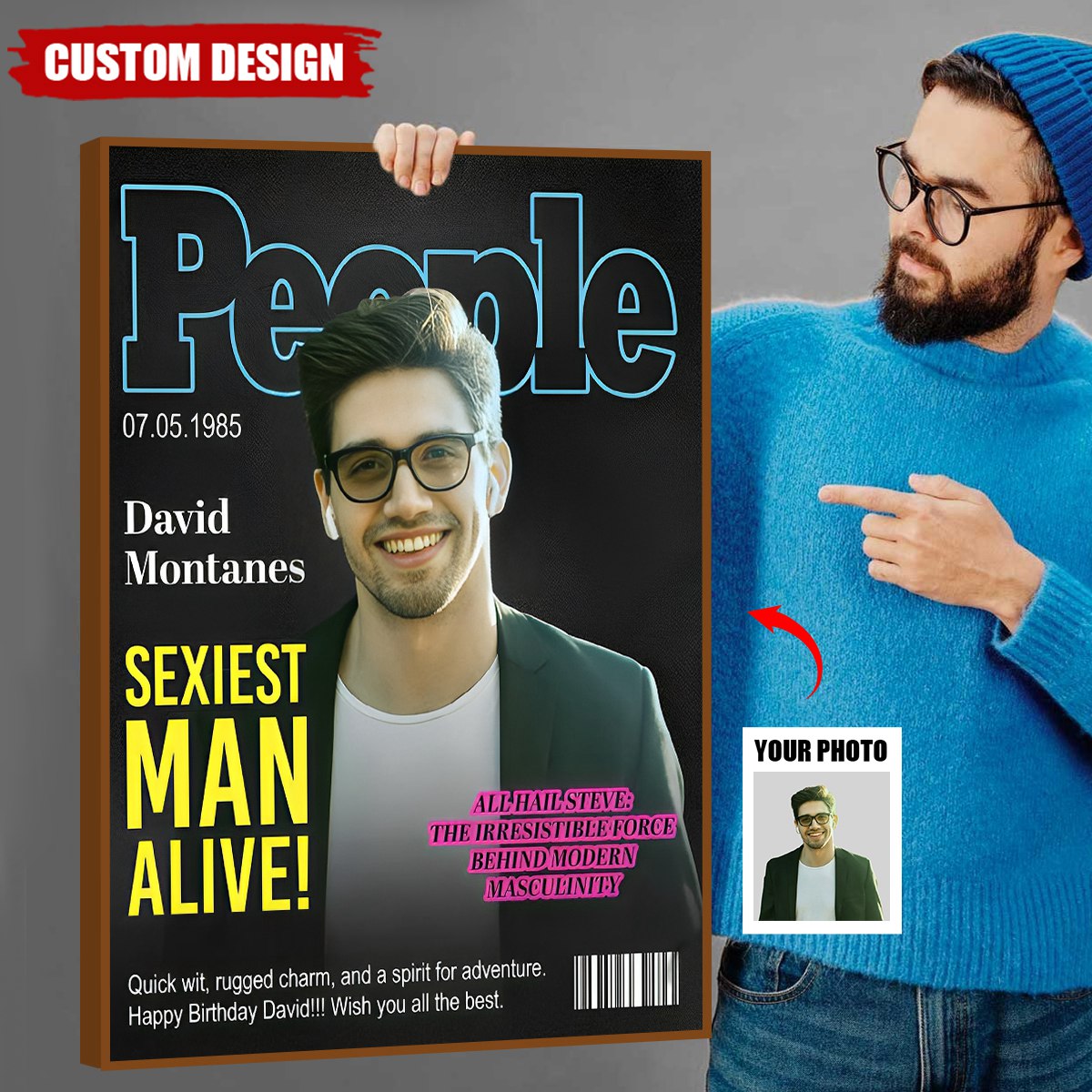 People Magazine Cover Gift, Sexiest Man Alive Gift, Custom Man Photo Canvas, Gift for Boyfriend, Husband, Birthday Gift, Gift For Him
