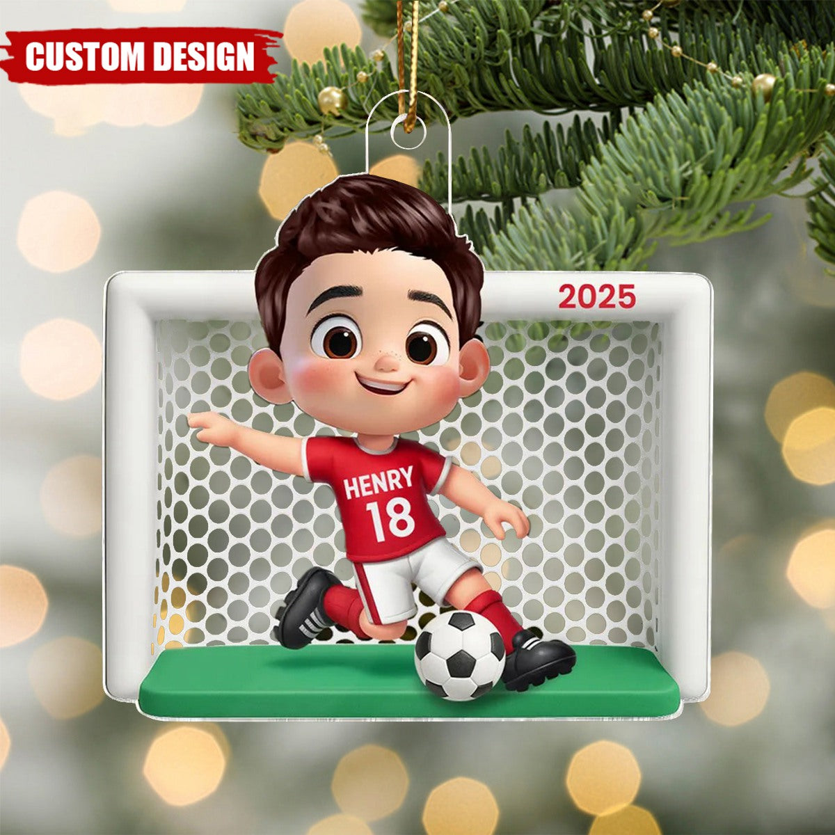 Boy Girl Soccer Player Personalized 2D Flat Acrylic Ornament, Christmas Gift