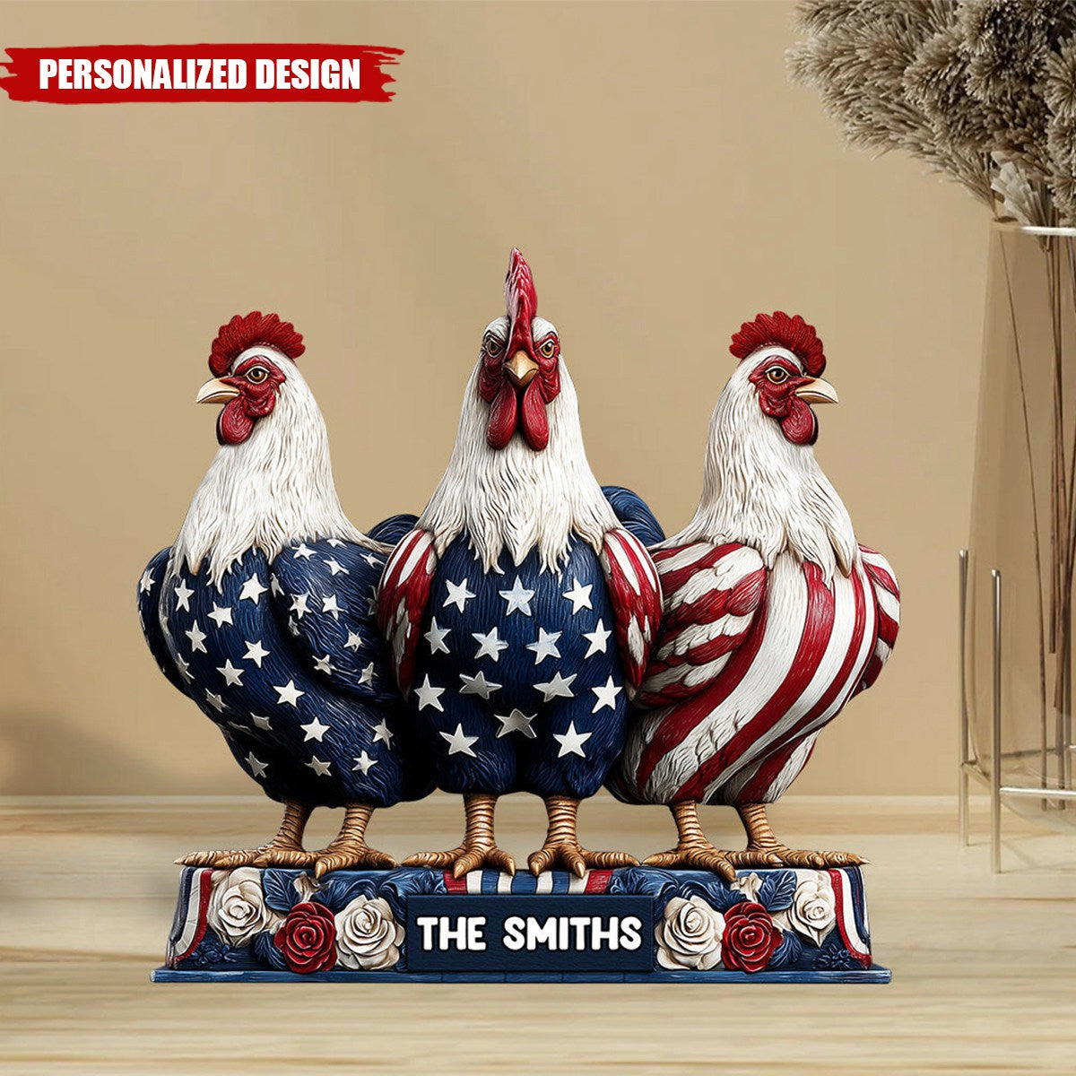 Patriotic Chicken-Personalized Chicken Shaped Acrylic Plaque