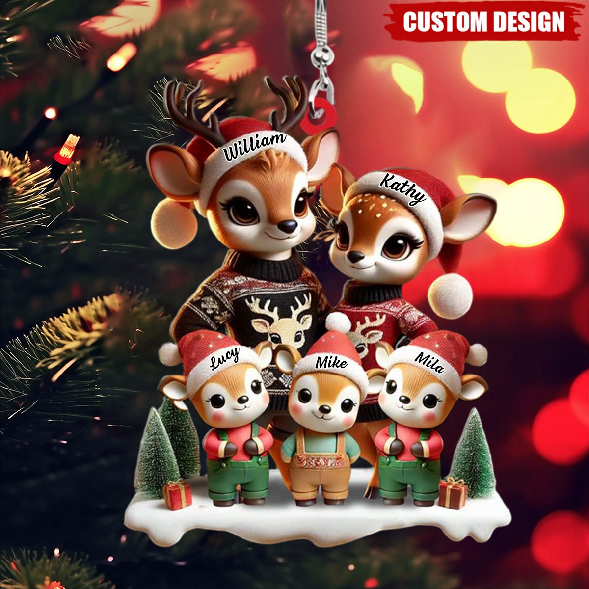 Deer Family Personalized Shaped Ornament, Christmas Family Gift