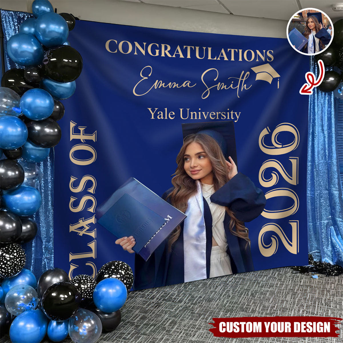 Custom Photo Congratulations Class Of 2026 Backdrop For Graduation's Day