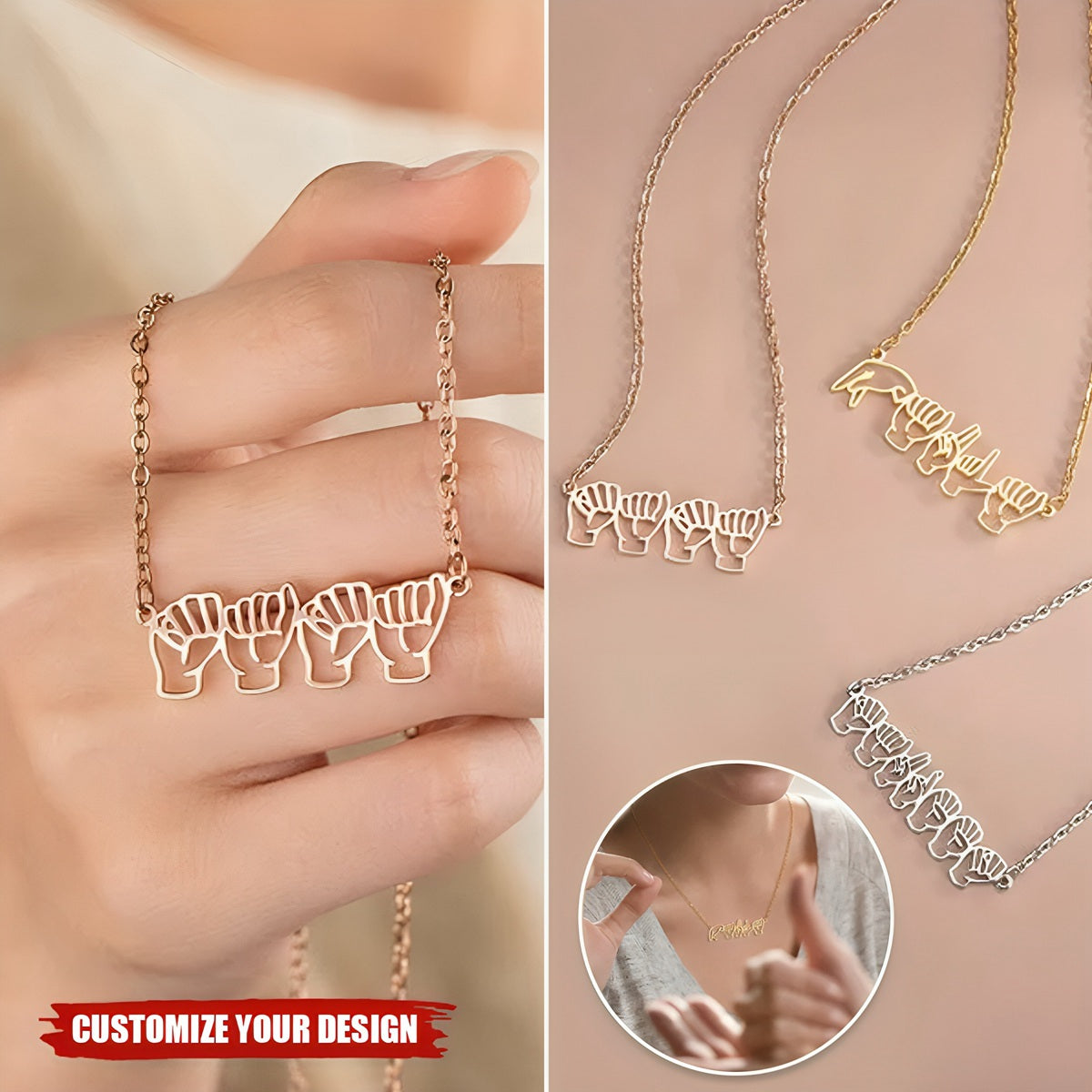 Personalized American Sign Language Necklace with Fingerspelling Name Charm Heartwarming Gift for Deaf ASL Interpreter Teacher