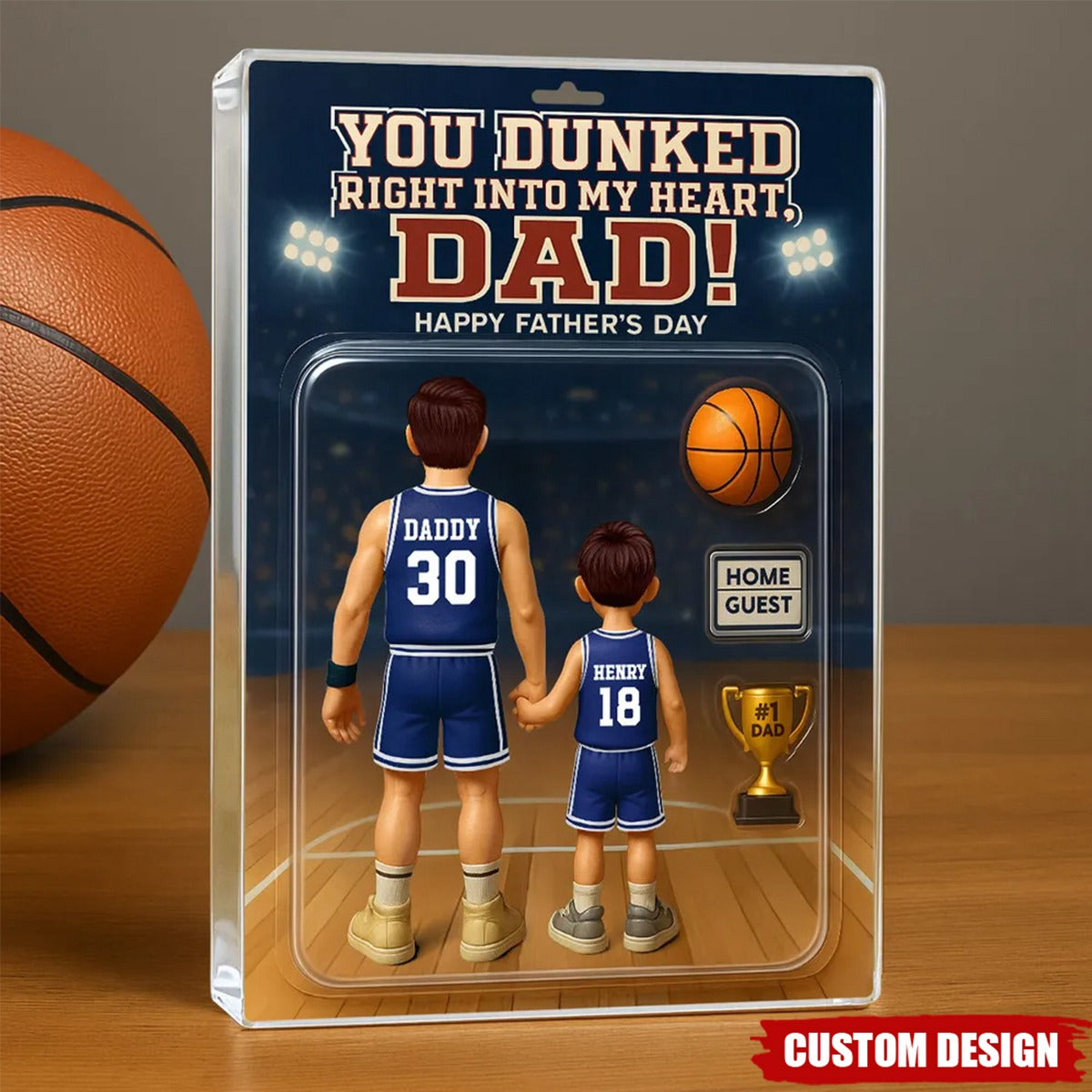 You Dunked Right into my Heart Dad - Personalized Basketball Shaped Acrylic Plaque