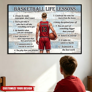 Personalized Basketball Life Lessons Poster - Inspirational Gift for Young Basketball Athletes & Sports Families