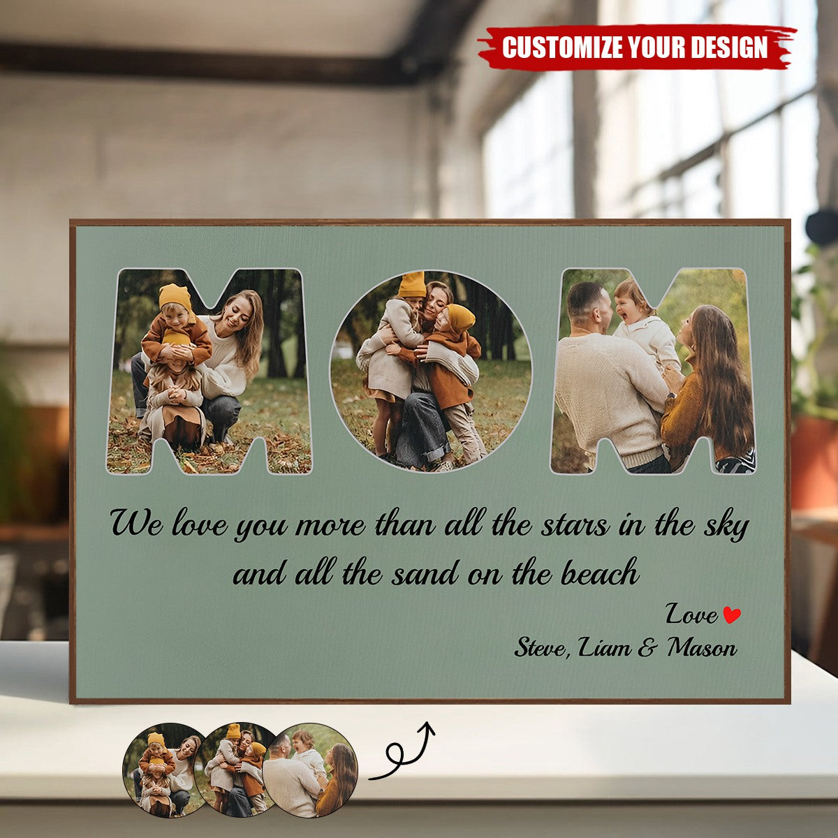 Mom Custom Photo - Personalized Wood Background Horizontal Poster
